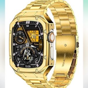 BAITEYOU Apple Watch Ultra 3 2 1 Band Mens Gold Smartwatch